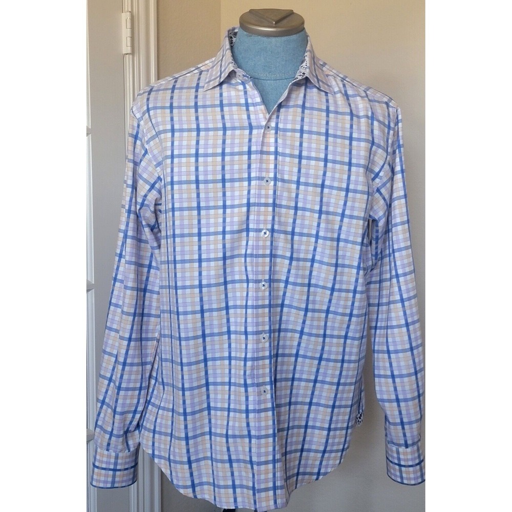 Robert Graham Men's Striped Embroidered Button Up‎ Flip Cuff Shirt Size MEDIUM